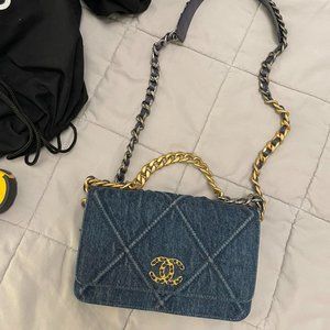 SOLD - Chanel 19 Denim WOC two way handle